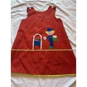 Chocolate Soup Appliquéd Girl Post Office Carrier Red Jumper Dress Size 7